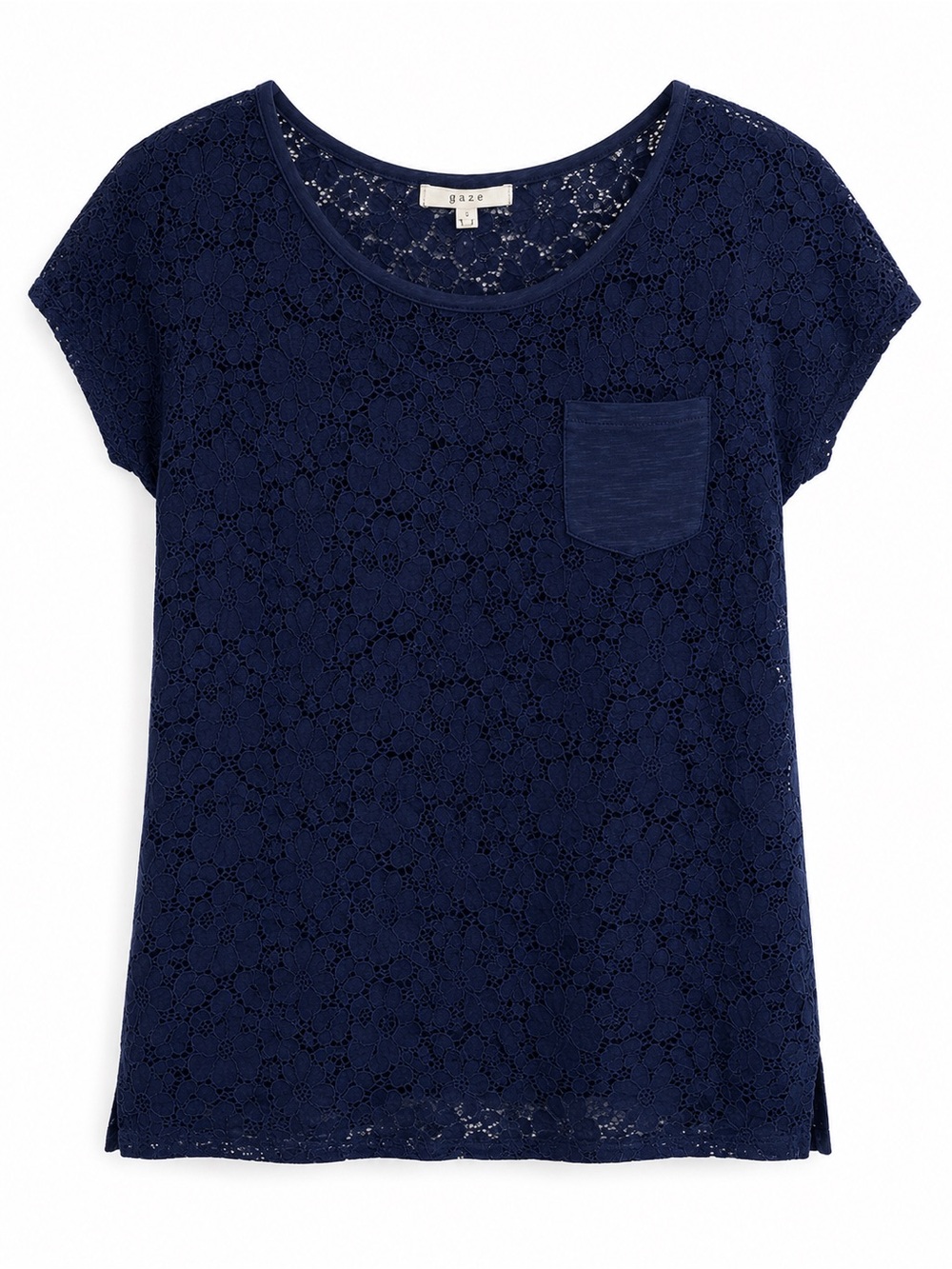 Gaze Navy Blue Lace Pocket Tee S